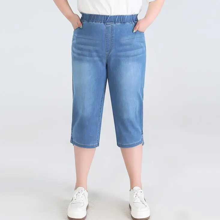 Calções jeans femininos de cintura alta, roupas de verão, tamanho grande, 8x, 140kg, 9xl