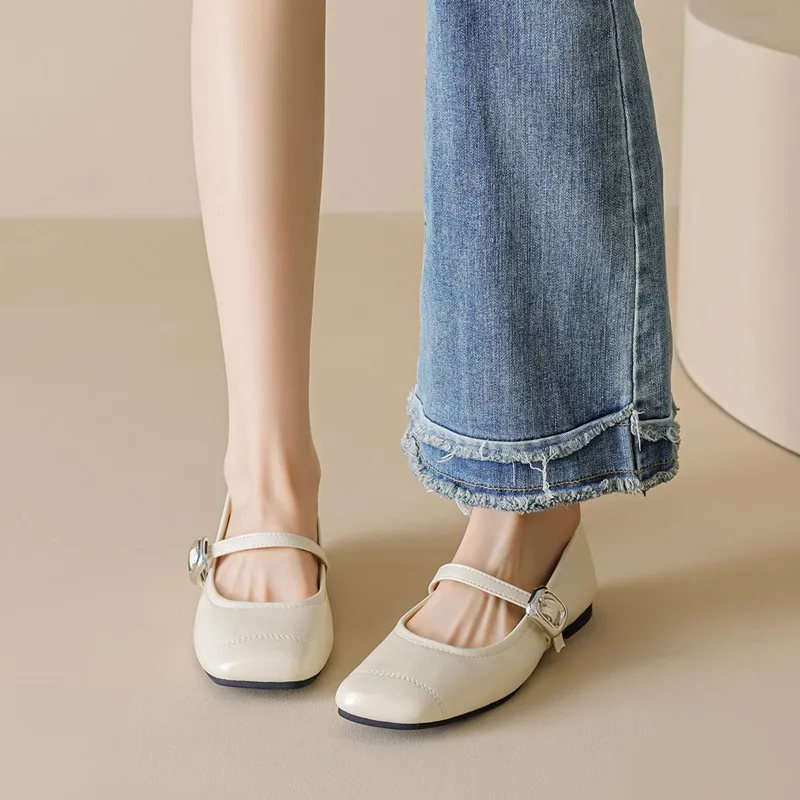 DIMANYU Mary Jane Shoes Women's 2025 New Square Toe Flat Women's Large Size Summer Ballet Shoes Women