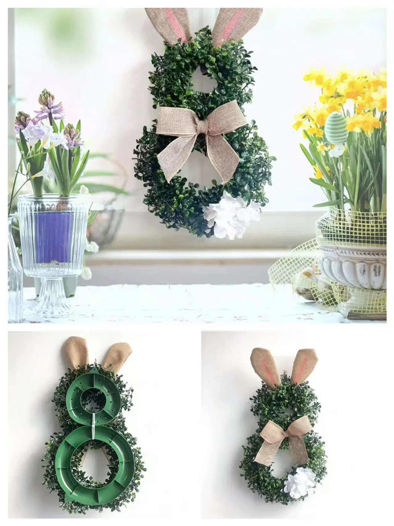 1 Pack Valentine\'s Day Easter Decorative Garland No. 8 Rabbit Ears Pendant Door Wall Decoration Plastic Artificial Plant Party Layout Background