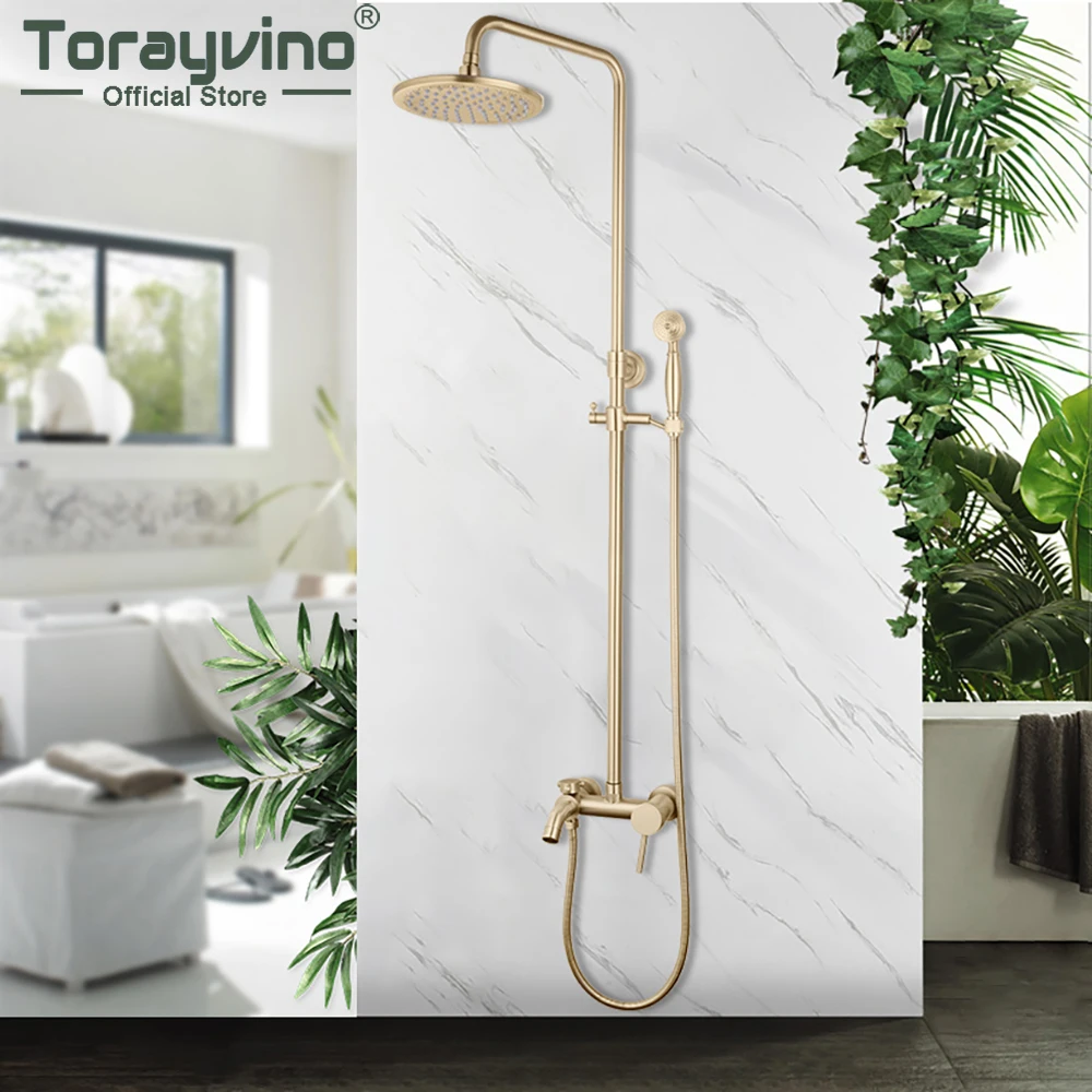 

Torayvino Best Quality Bathroom Shower Faucet Set Round Rainfall Shower Head Handshower Wall Mounted Combo Kit Mixer Water Tap