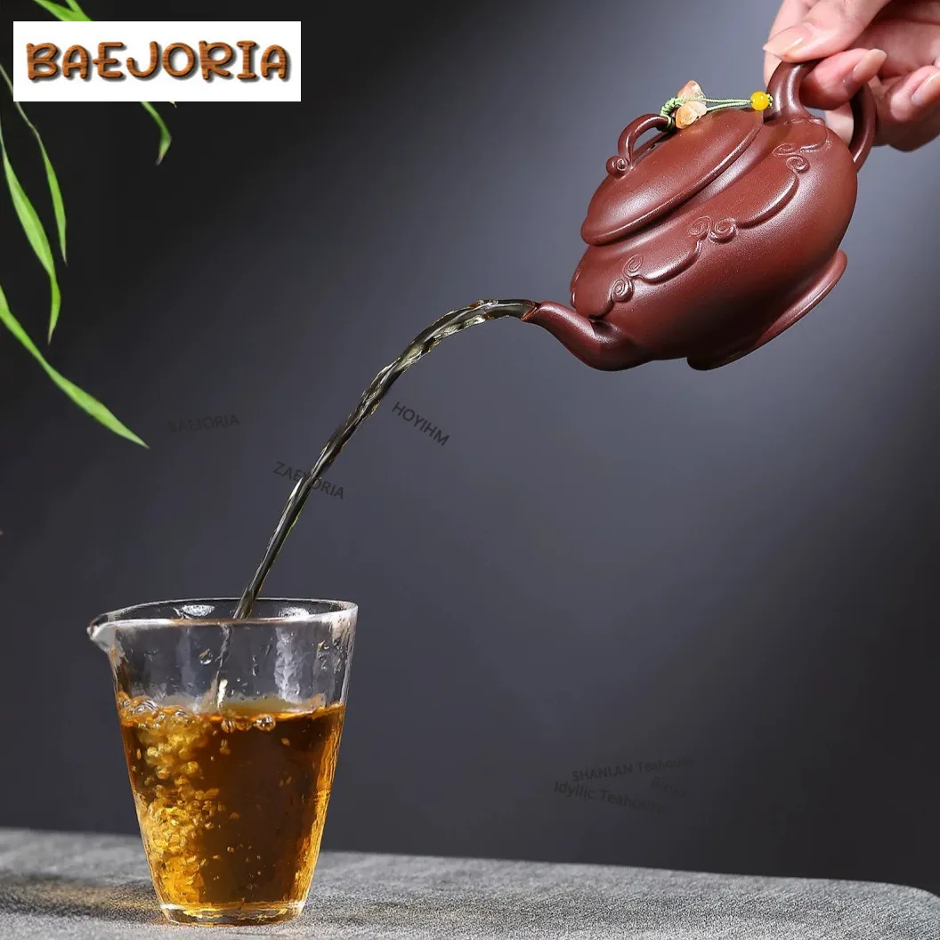 BAEJORIA 280ml Elegant Yixing Purple Clay Teapots Handmade Ruyi Cloud Shoulder Pot Raw Ore Purple Mud Kettle Zisha Tea Set