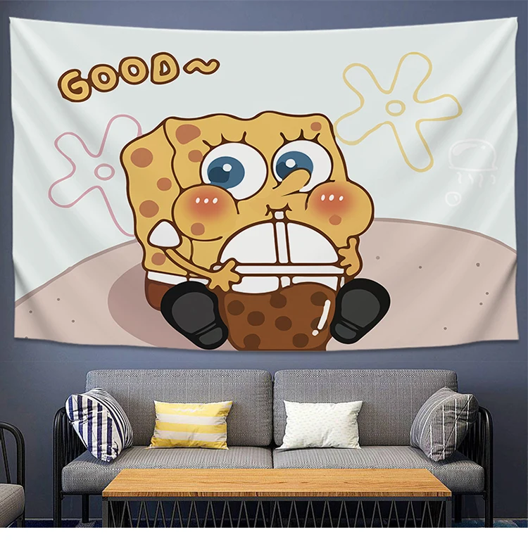 SpongeBob SquarePants Anime Tapestry Living Room Decoration Background Hanging Cloth Bedroom Tapestry room decor aesthetic