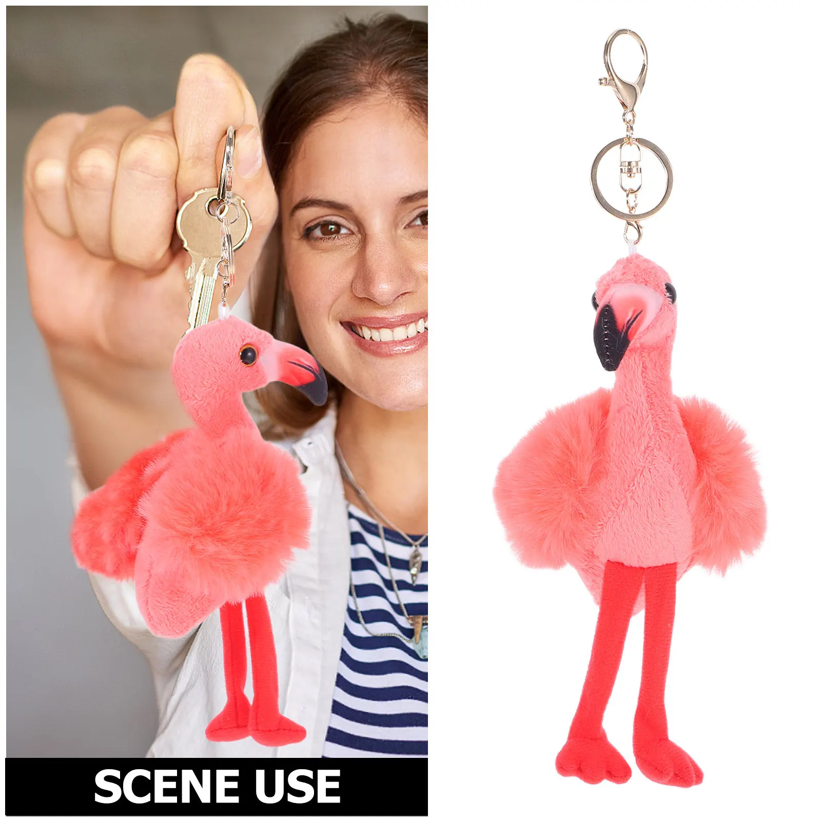 Lovely Flamingo Keychain Pendant Versatile Decoration Soft Material Vibrant Color Cute Stuffed Animal Keyring for Backpack