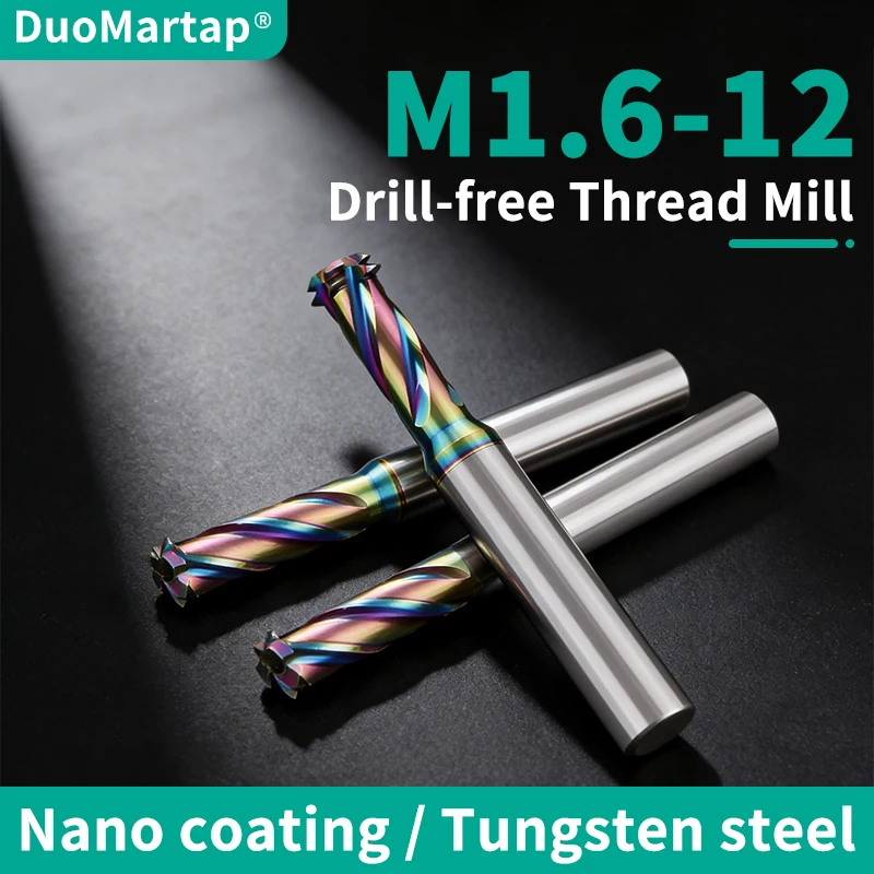

Фреза для нарезания резьбы DUOMartap из вольфрамовой стали, цельная, без сверления отверстий, M1.6-12, для станков с ЧПУ, для алюминия
