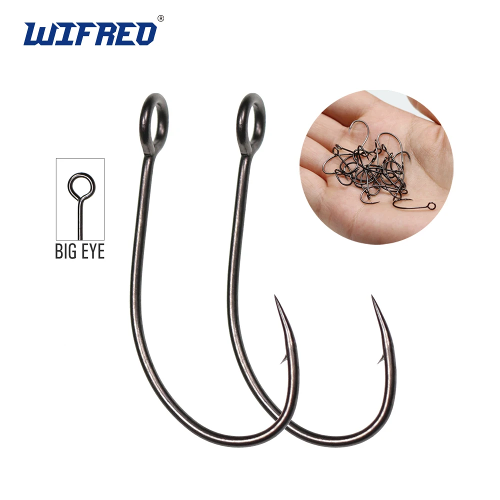 

Wifreo 100pcs High Carbon Steel Big Eye Fly Hooks for Spoon Lure Carp Fishing Pipe Hook Handle for Indicators and Wobblers 2 4 6