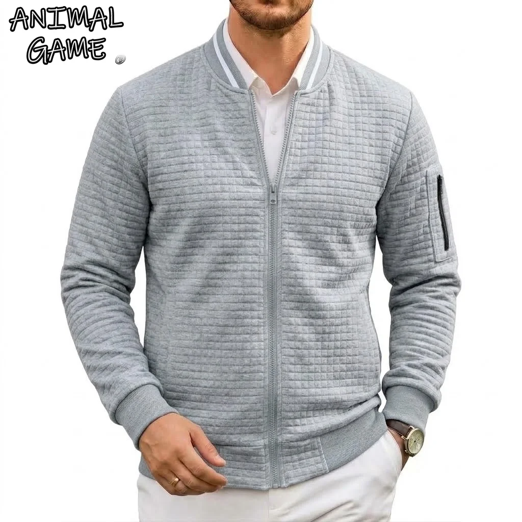 New Men's Bomber Jacket Casual Waffle Zip Up Coat Lightweight  Varsity Flight Sweatshirts Outerwear Clothes for Men Windbreaker