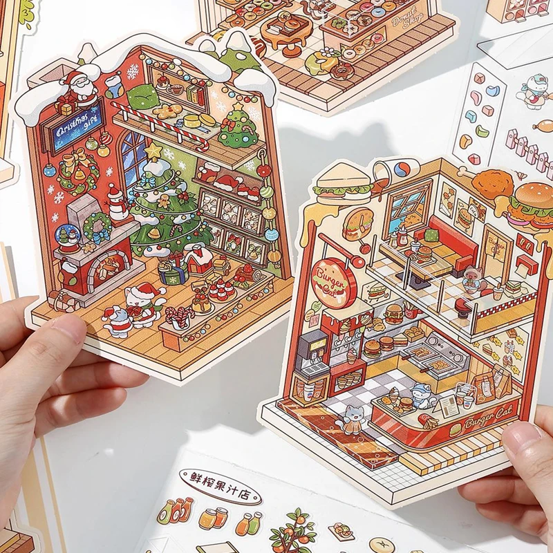 Mr. Paper Today's Business Meow Shop Series 2,5D PET+White Card Aquascape Sticker Book Scrapbooking Sticker Gifts For Students