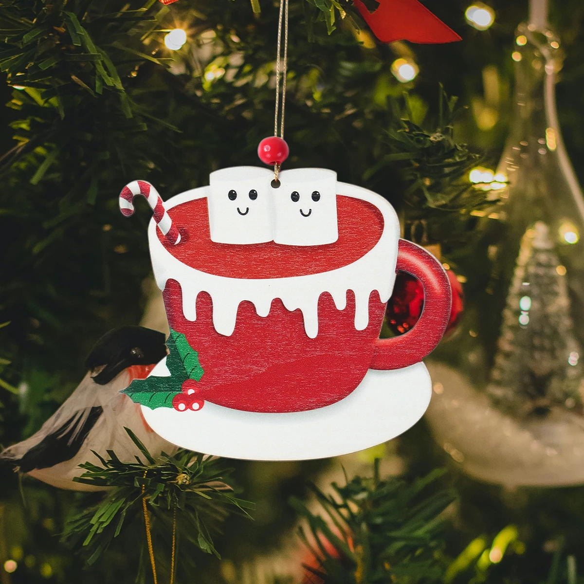 Christmas coffee cup Wooden Pendant Merry Christmas Decoration For Home 2024 Navidad Noel Xmas Tree Ornament Decor New Year 2025