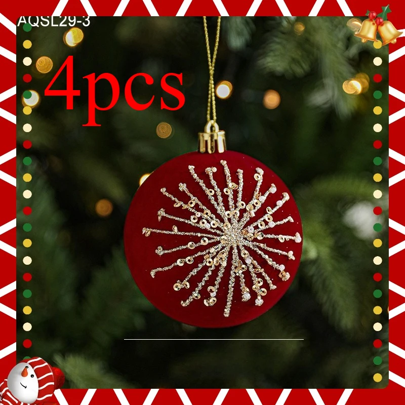 Burgundy Flocked Glitter Christmas Ball Ornaments – 4-Piece Set 3