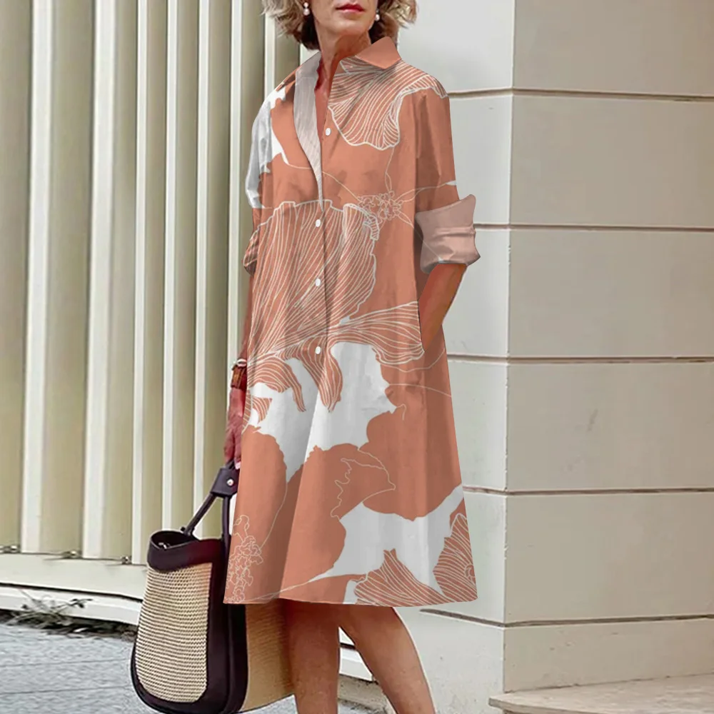 Women's Dress Long Sleeve Shirt Oversized Dress Summer Loose 3d Print Top Button Pocket Dress Banquet Evening Dress For Women