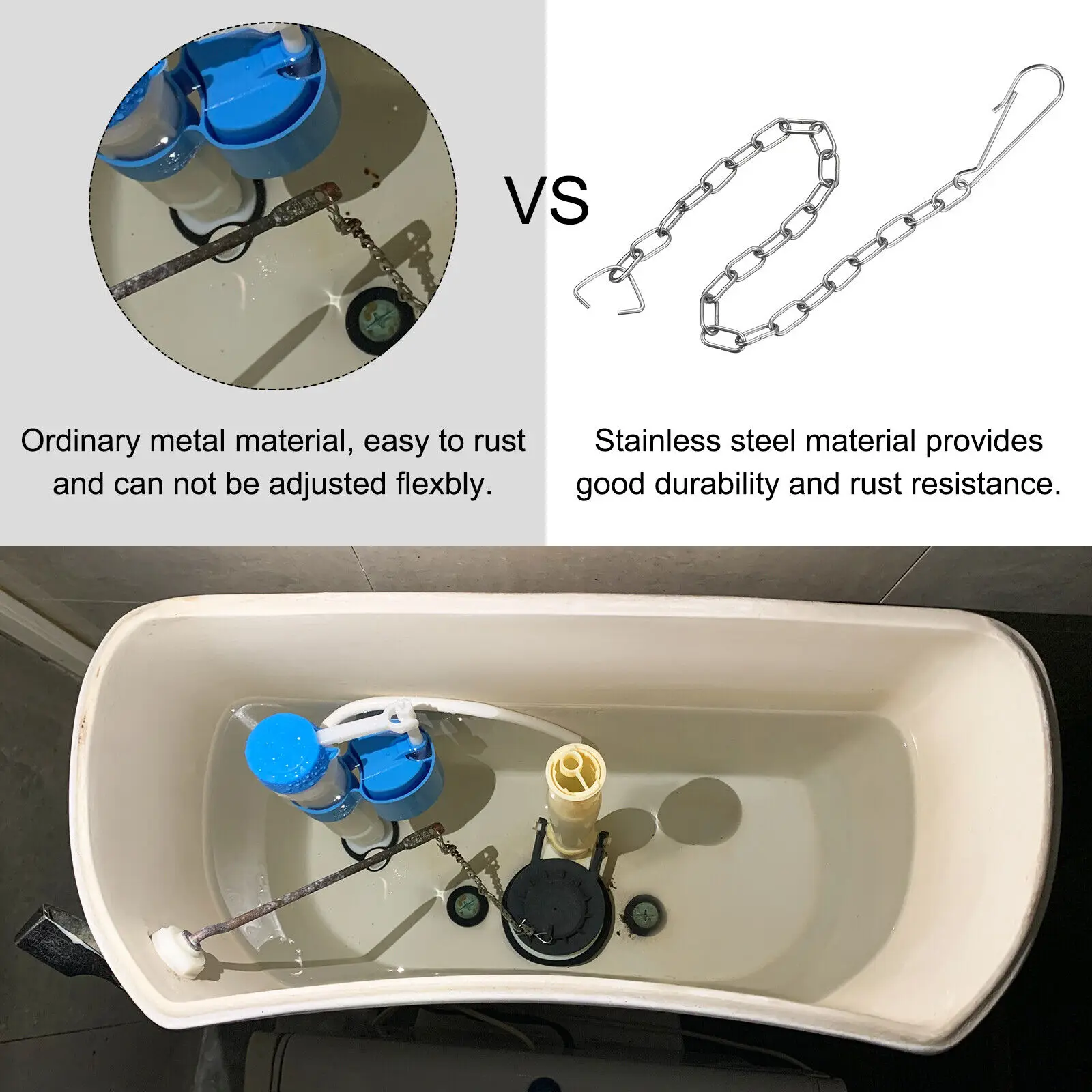 1-3Pcs Stainless Steel Toilet Flapper Lift Chain Toilet Chain Replacement Kit Universal Toilet Bowl Flush Chain for Most Toilet