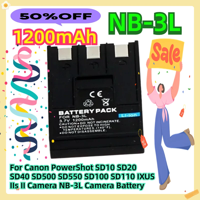 

For Canon PowerShot SD10 SD20 SD40 SD500 SD550 SD100 SD110, IXUS IIs II Camera NB-3L 3.7V 1200mAh Camera Battery