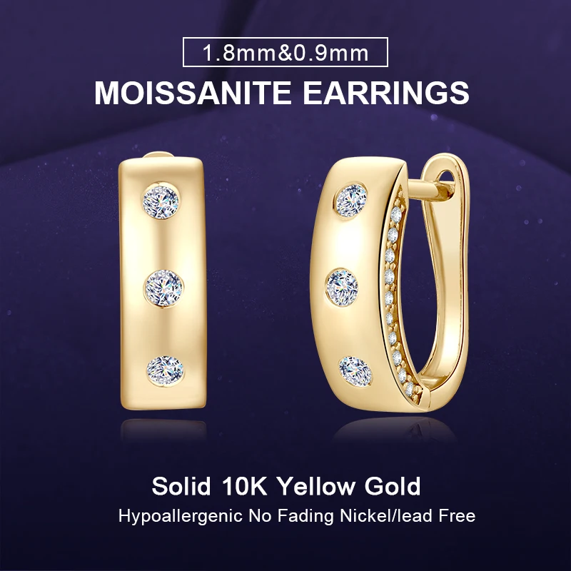 IOGOU 100% Real 10k Yellow Gold Moissanite Hoop Huggie Earrings for Women Wedding Engagement Clip Earring Certified Gold Jewelry