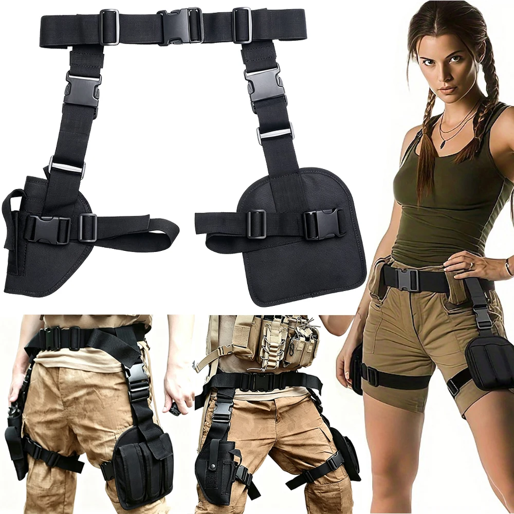 Tactical Leg Holster Set Universal Gun Holster with Waistband and Leg Strap Outdoor Drop Leg Holster Hunting Gun Magazine Bag