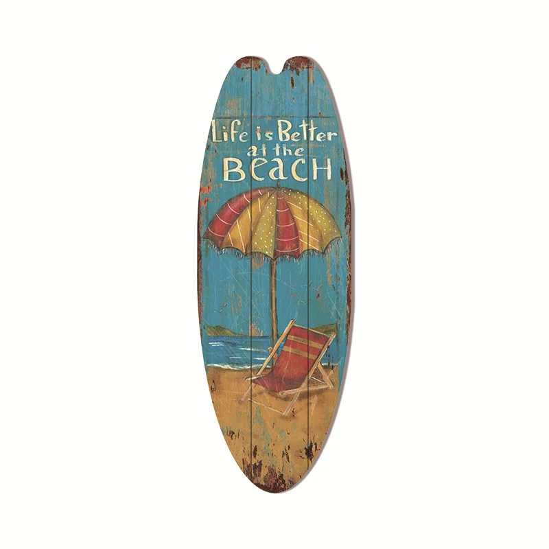 Vintage Wooden Surfboard Hanging Decoration，Surf Themed Room Decoration，Hawaiian Style Retro Beach Surfboard Ornament，with Hook