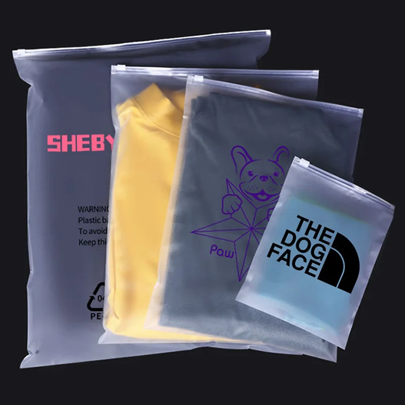 50PCSCustom Storage Frosted Zipper Bags Home Clothing Shirts Business Small Business Packaging Product Bags Print Your Own Logo