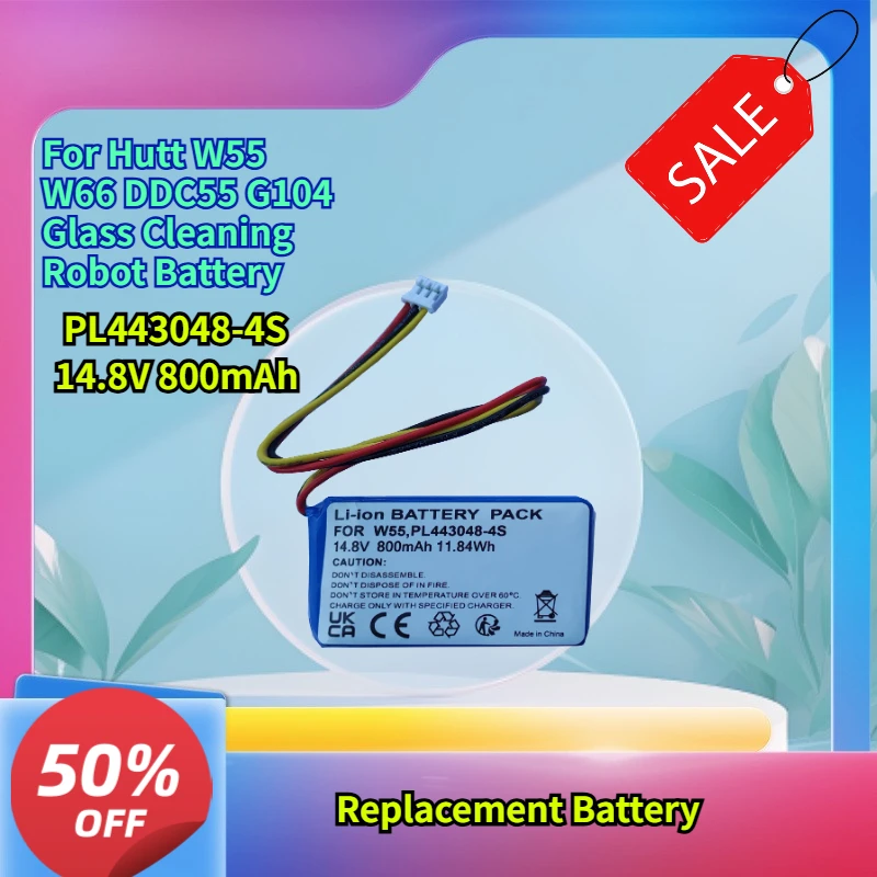 

14.8V 800mAh Applicable to Hutt W55 W66 DDC55 G104 Glass Cleaning Robot Battery PL443048-4S