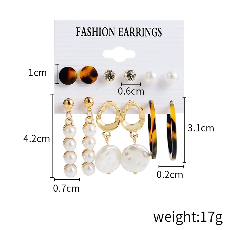 Retro Circle Pearl Earrings, 6 Pairs Combination, Fashionable and Stylish, Creative Acrylic Geometric Earrings