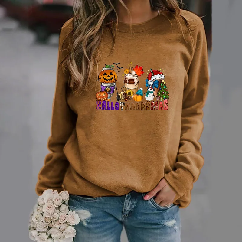 Funny Happy Holidays Harajuku Pullover Women's Casual Long Sleeve Round Neck Sweatshirt Top