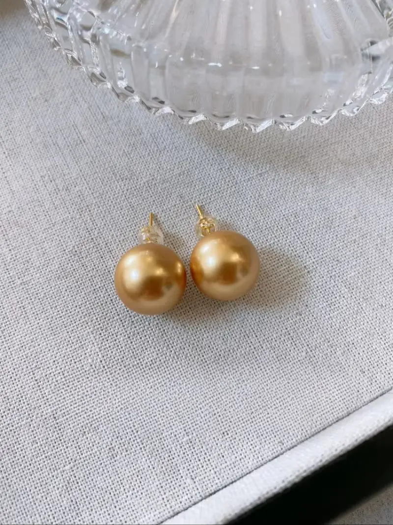 Encantadores pendientes de perlas cultivadas de oro natural de 10-11mm, pendientes de plata de ley 925, joyería fina para mujeres y niñas