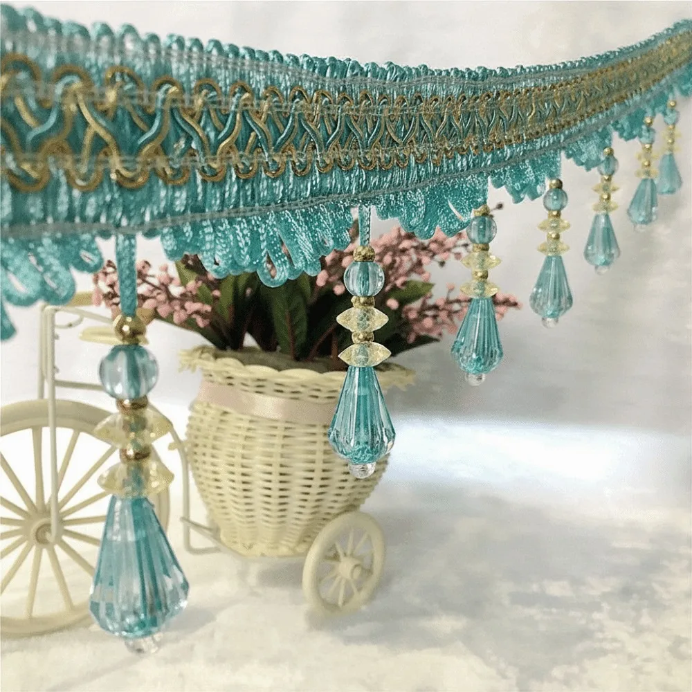 

12M Crystal Hanging Beads Tassel Lace Trim Woven Texture Droplet Shape Vintage Fringe Trim Fringe Accessories Lace Trim Ribbon