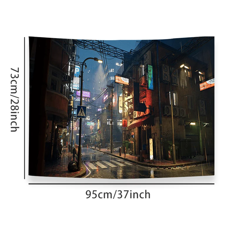 نسيج زقاق سايبربانك الممطر لديكور المنزل المستقبلي والجو