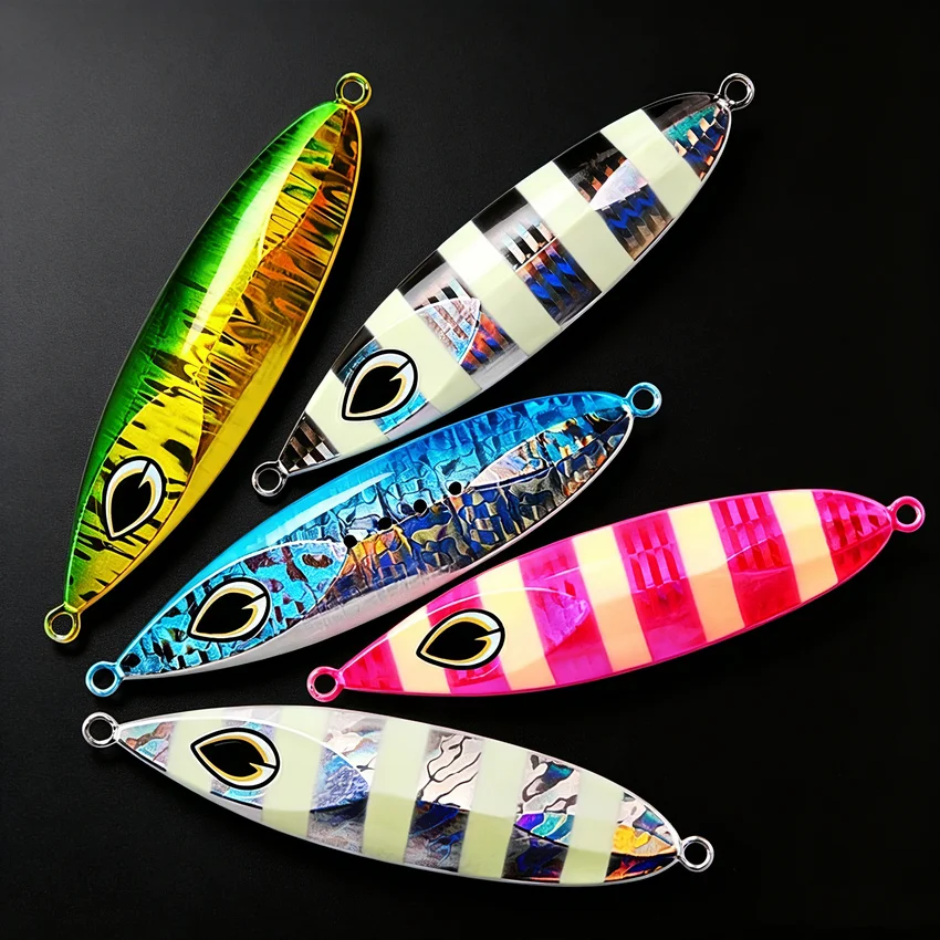 

5pcs Slow Jigging Metal Jig Fishing Lures 80g100g 120g Luminous Bait Saltwater Lure Articulos De Pesca Isca Artificial Fake Fish