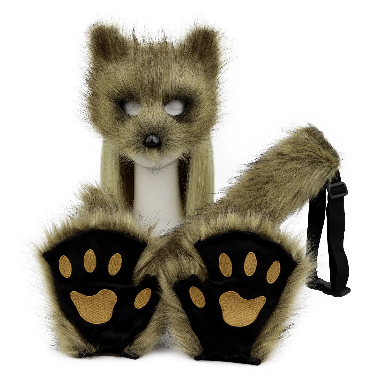 

Halloween Plush Cat Fox Tail Mask Gloves Three Piece Set Carnival Party Cosplay Costume Accessories Stage Performance Props