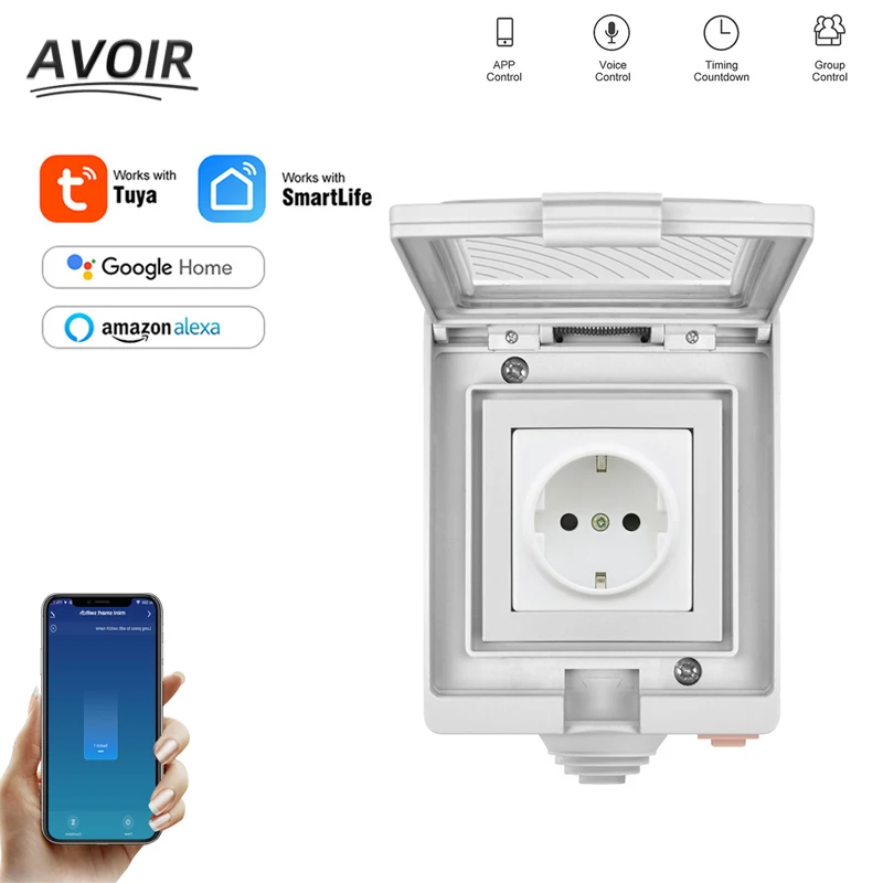 Enchufes eléctricos inteligentes IP55, a prueba de agua, con temporizador, enchufe estándar europeo, 16A enchufe inteligente wifi enchufes de pared