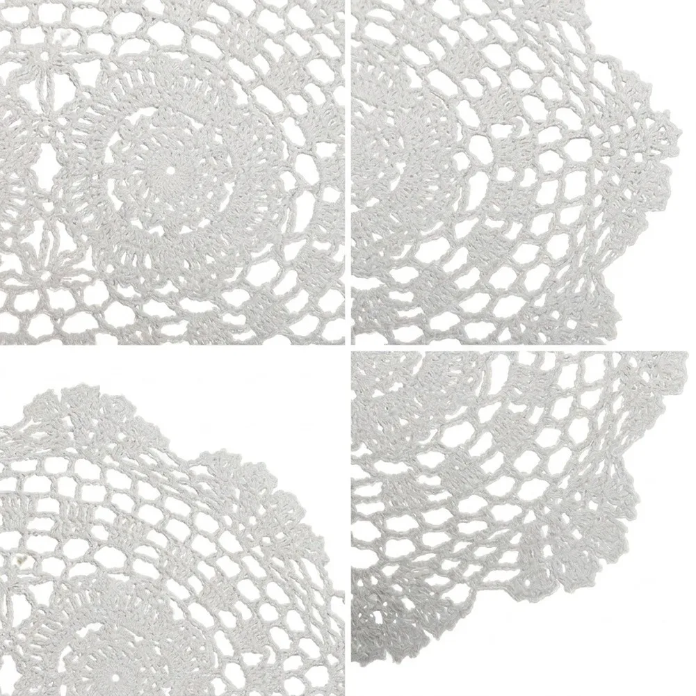 Cotton Oval Place Mat with Floral Doily Influence and Hollow Embroidery Craftsmanship for Table Setting and Decor