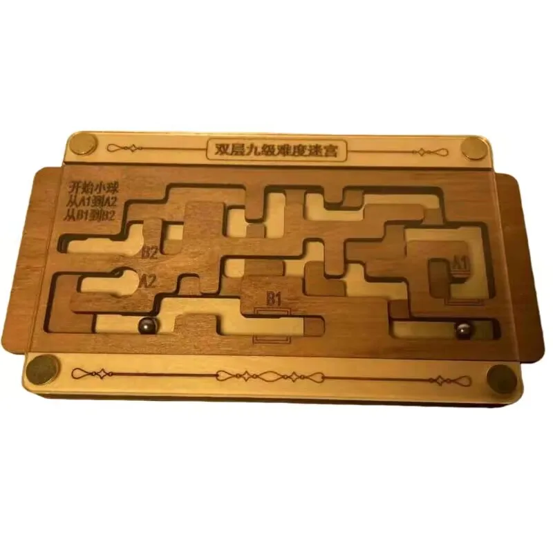 2021 New High Difficulty Level Two Layers  Wooden Sliding Maze Puzzle Logic Brain Teaser Puzzles Game for Adults