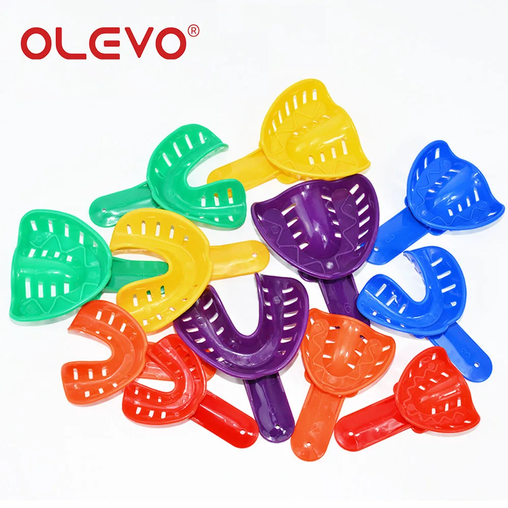 OLEVO 12 Pcs Disposable Dental Impression Trays For Adult Kid Plastic Teeth Holder Upper Lower Colorful Dentistry Accessories