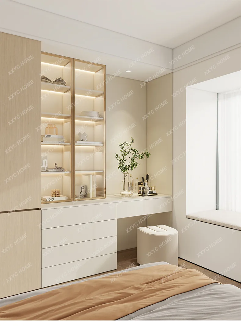 DVMaster bedroom dresser solid wood with Changhong glass locker cream white bucket cabinet makeup table new floor cabinet
