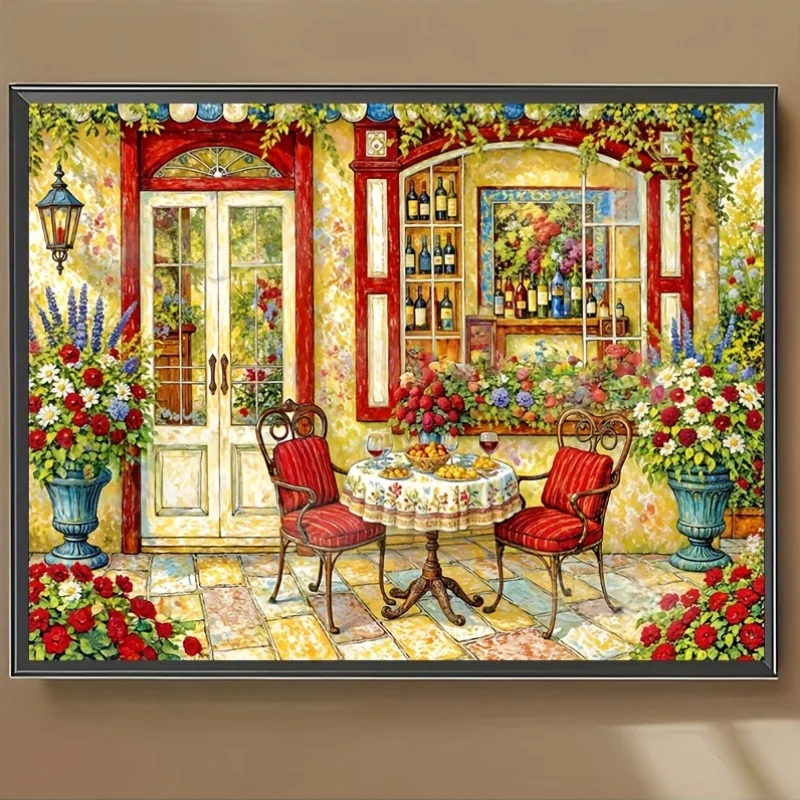 Diamond Painting European Cottage Garden Patio Cafe Flower Wine Country Scenery Art Christmas Birthday Holiday Gift Home Decor