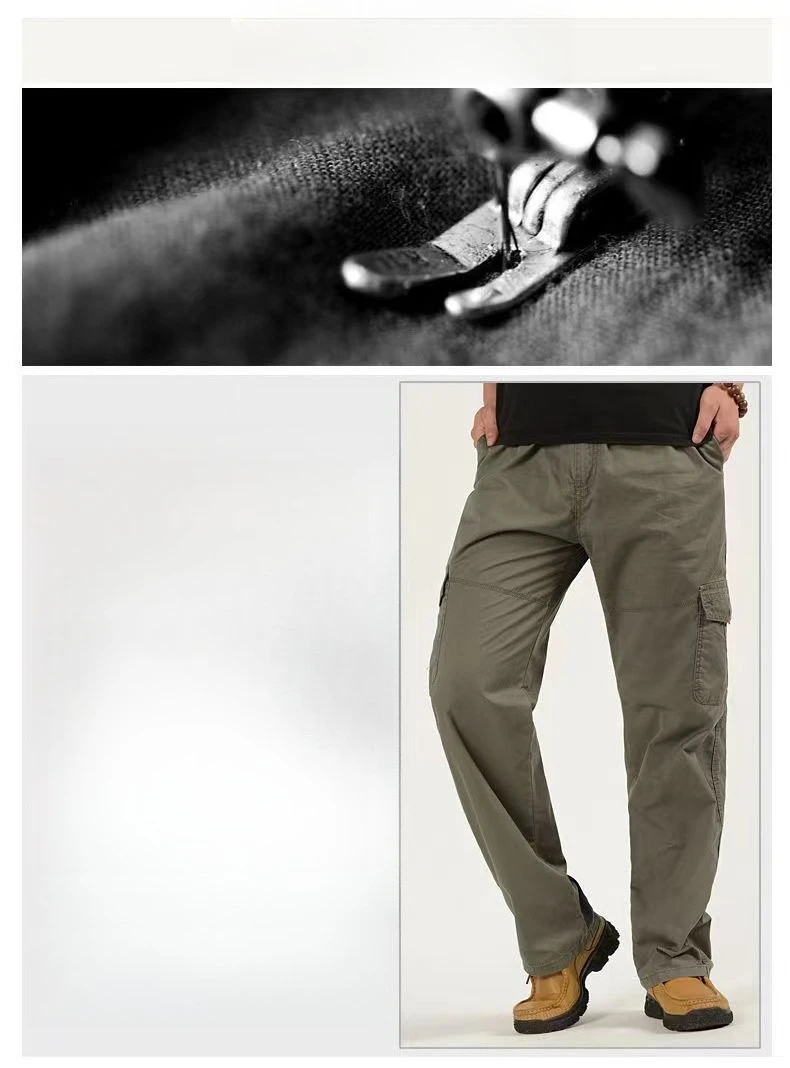 2026 Neue Herren Cargo-Hose aus Reiner Baumwolle Herbst Baggy Gerades Bein Multi-Taschen Arbeitshose Lässige Lange Hose Übergröße M-6XL – Detail 6