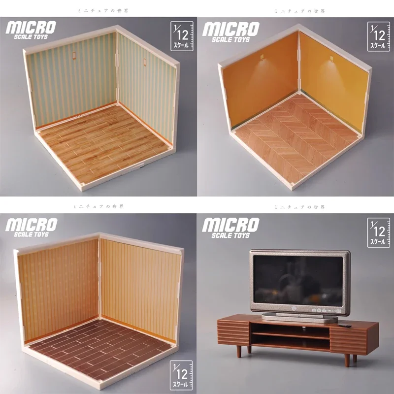 1/12 Simplified Version Dollhouse Simulation Food and Play Scene Floor Wall Scene Accessories TV Night TV Model