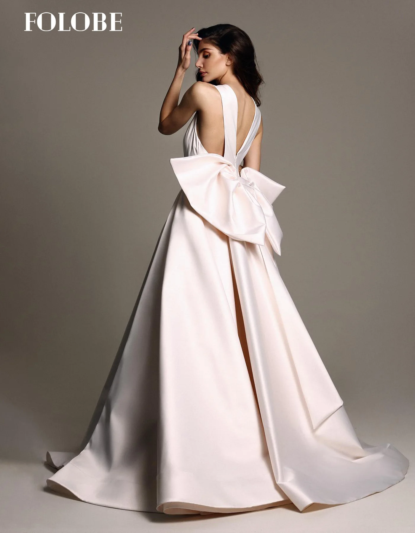 FOLOBE a-ligne col bateau avec nœud élégant princesse robes de mariée balayage Train robe de mariée vestidos de noche personnalisé