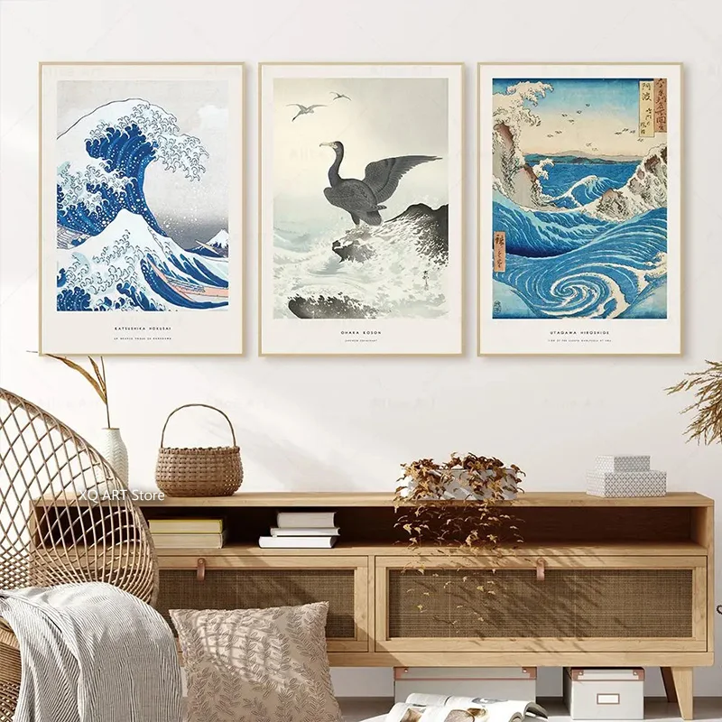 Nordic Hokusai Ohara Koson Japan Style Wave Wall Art Canvas Painting Posters And Prints Wall Pictures For Living Room Home Decor