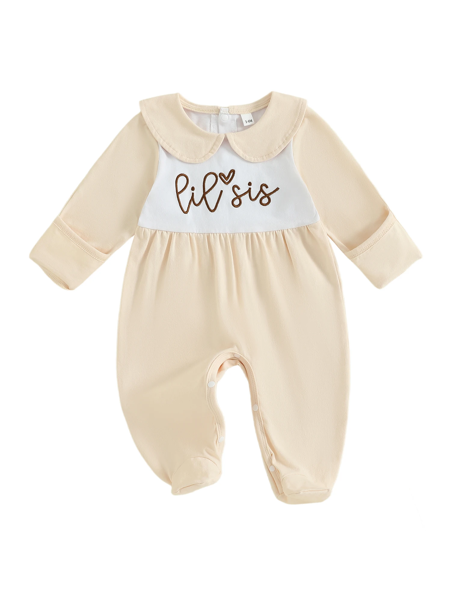 

Очаровательный осенний комбинезон для маленьких девочек с вышитыми буквами, длинными рукавами и милым кукольным воротником для уютного и