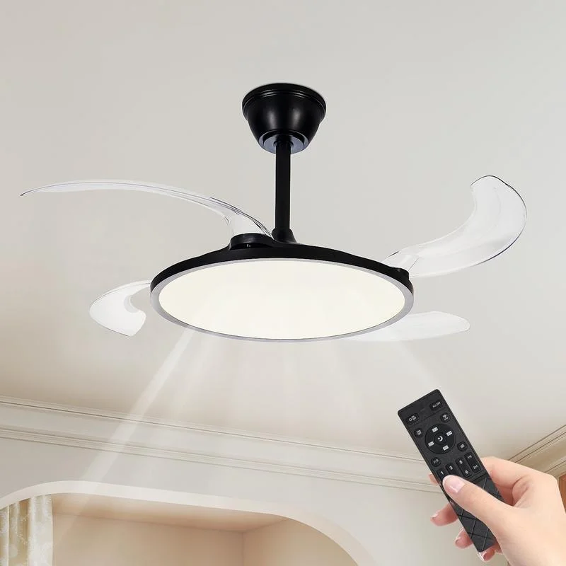 

42" Retractable Ceiling Fan, Modern Black Low Profile Fan with Light & Remote Control, Dimmable, Timer Function for Living Room, Bedroom, Dining Room