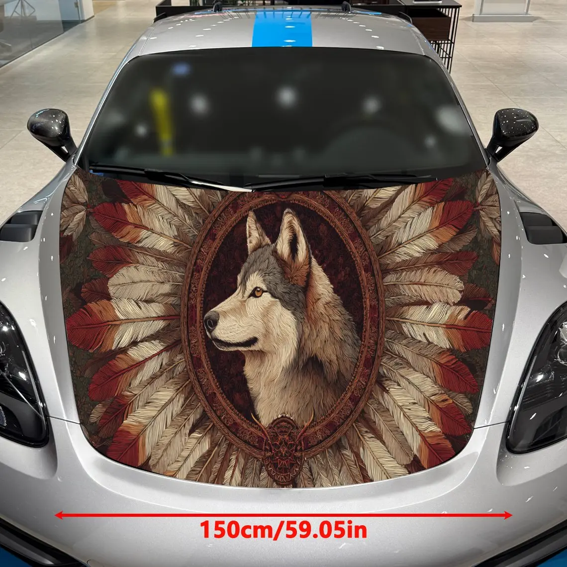 Distinctive Vintage Native Wolf Auto Cover Sticker, Waterproof and Self-adhesive Auto Hood Decal, Auto Vinyl Wraps, Cool Car Ext