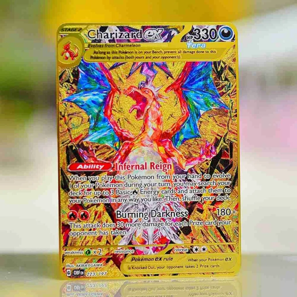 بطاقة بوكيمون معدنية بطاقات بوكيمون ذهبية Tcg Mewtwo Vmax Gengar Eevee Dragonite Vstar أنيمي لوحة ورق التداول ألعاب ألعاب أطفال هدية