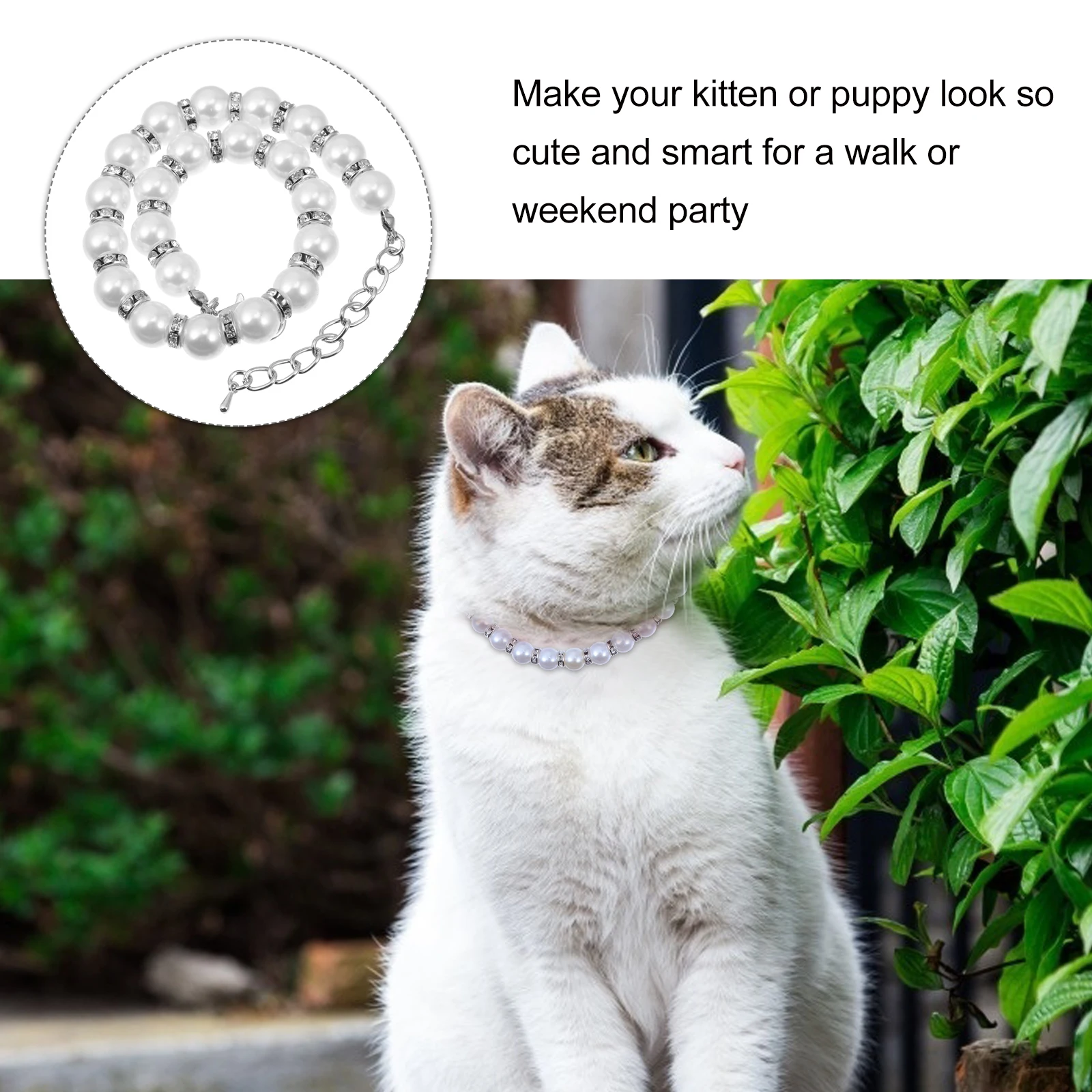 

1 Set Fashion Pearls Pet Collar Dog Necklace With Sparkling Ribbon Bow For Kitty And Puppy