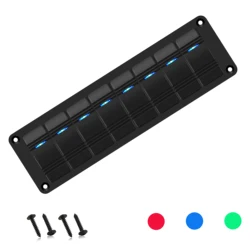 8 Gang 12V/24V Boat Switch Panel Blue Green Red Led Light Bar Rocker Switch ON OFF for Car Truck RV UTV Tractor Motorhome