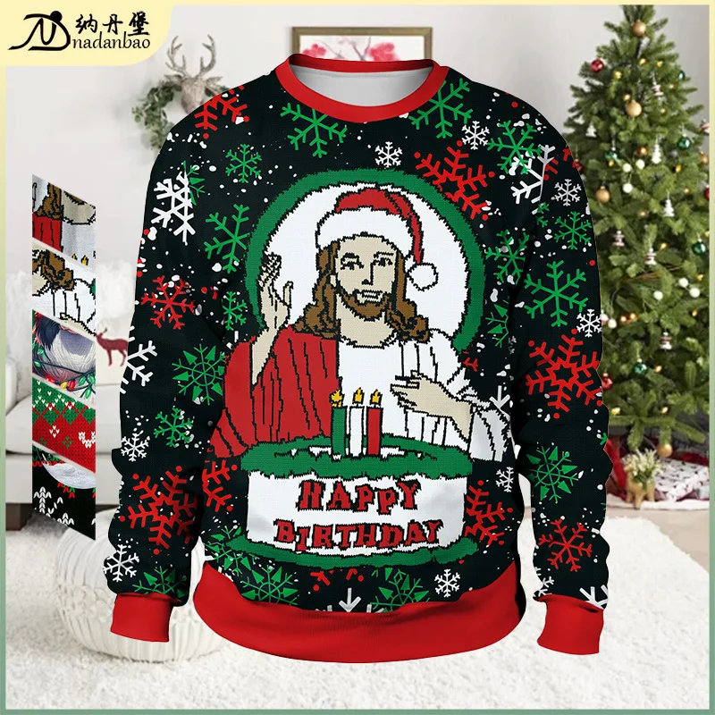 

2024 Autumn Round Neck Fashion Christmas Snowflake Figure Digital Printed Clothing Couple Hoodie