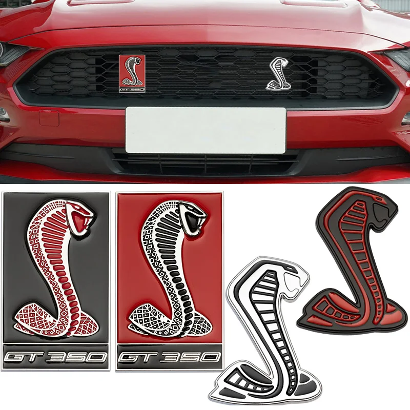 2 шт. 3D металлические наклейки с логотипом Mustang Snake Cobra Viper GT350, наклейки на переднюю решетку капота, эмблема для Ford Mustang Shelby SVT GT500