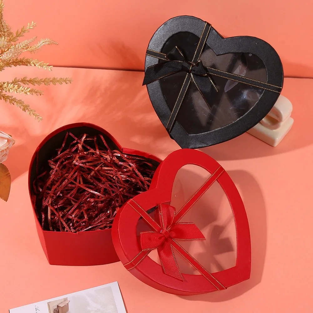 Neue herzförmige Geschenkbox, transparent, mit Deckel, Verpackung, Papierbox, Schleife, Geschenkboxen, Valentinstag – Detail 11