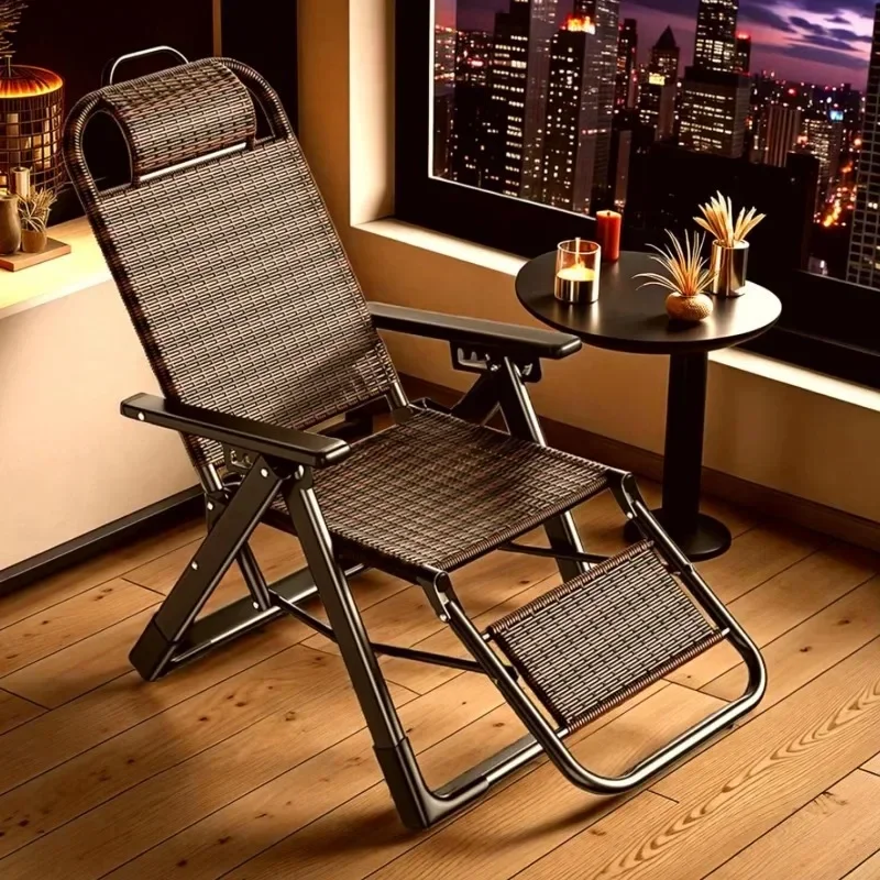 Rattan chair rattan woven folding lunch break recliner home leisure backrest elderly lazy chair durable nap bed folding chair