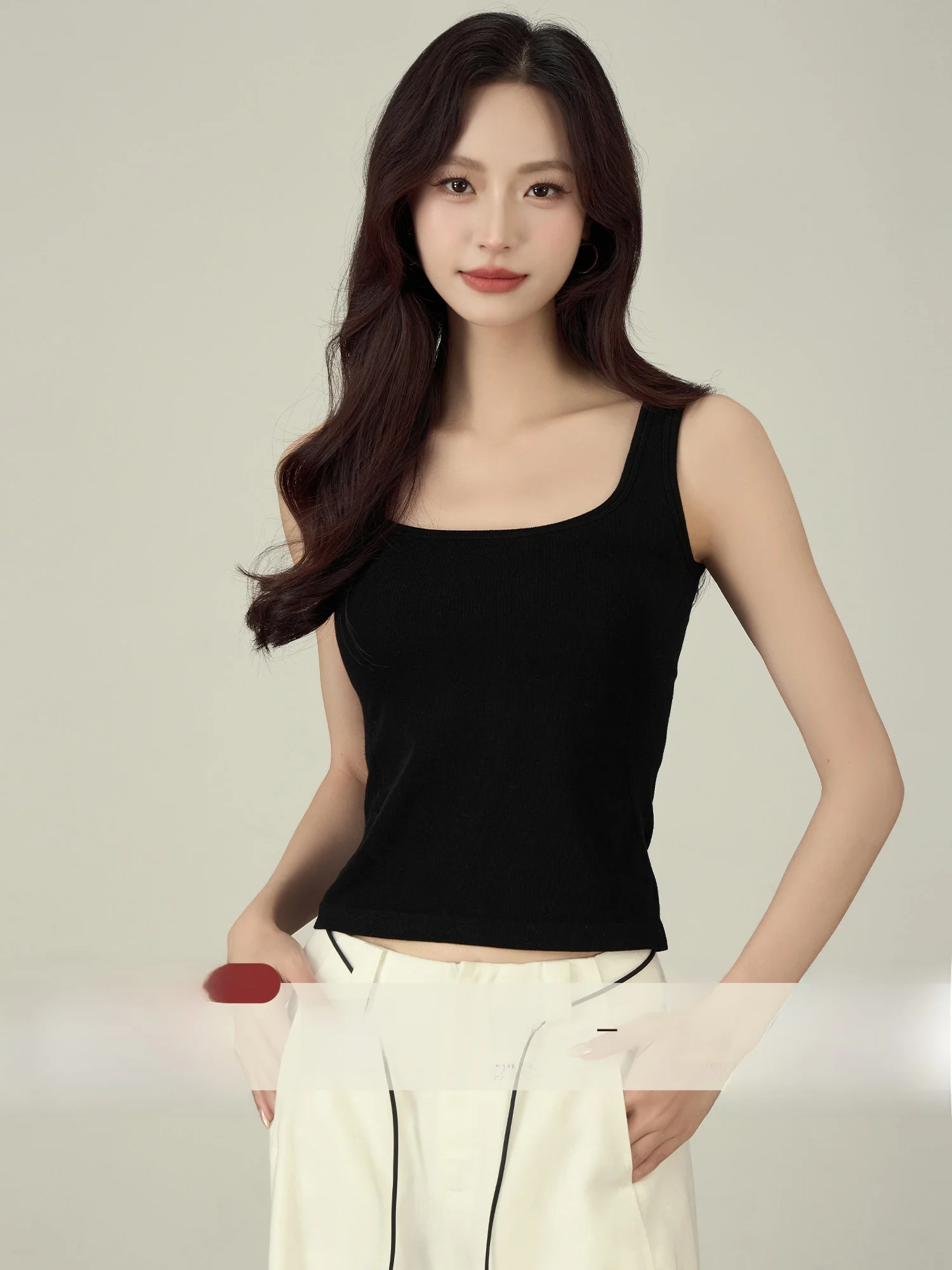 

Rising Small Size Women's Tank Top Thin Model Inteated Chest Pad Square Collar Svel Base Layer Inner Wear Strapl S...