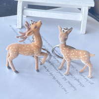 Cute 3D Christmas Elk Keychains Key Ring For Women Men Kawaii Fluffy Sika Deer Animal Pendant Bag Airpods Box Car Charm Jewelry